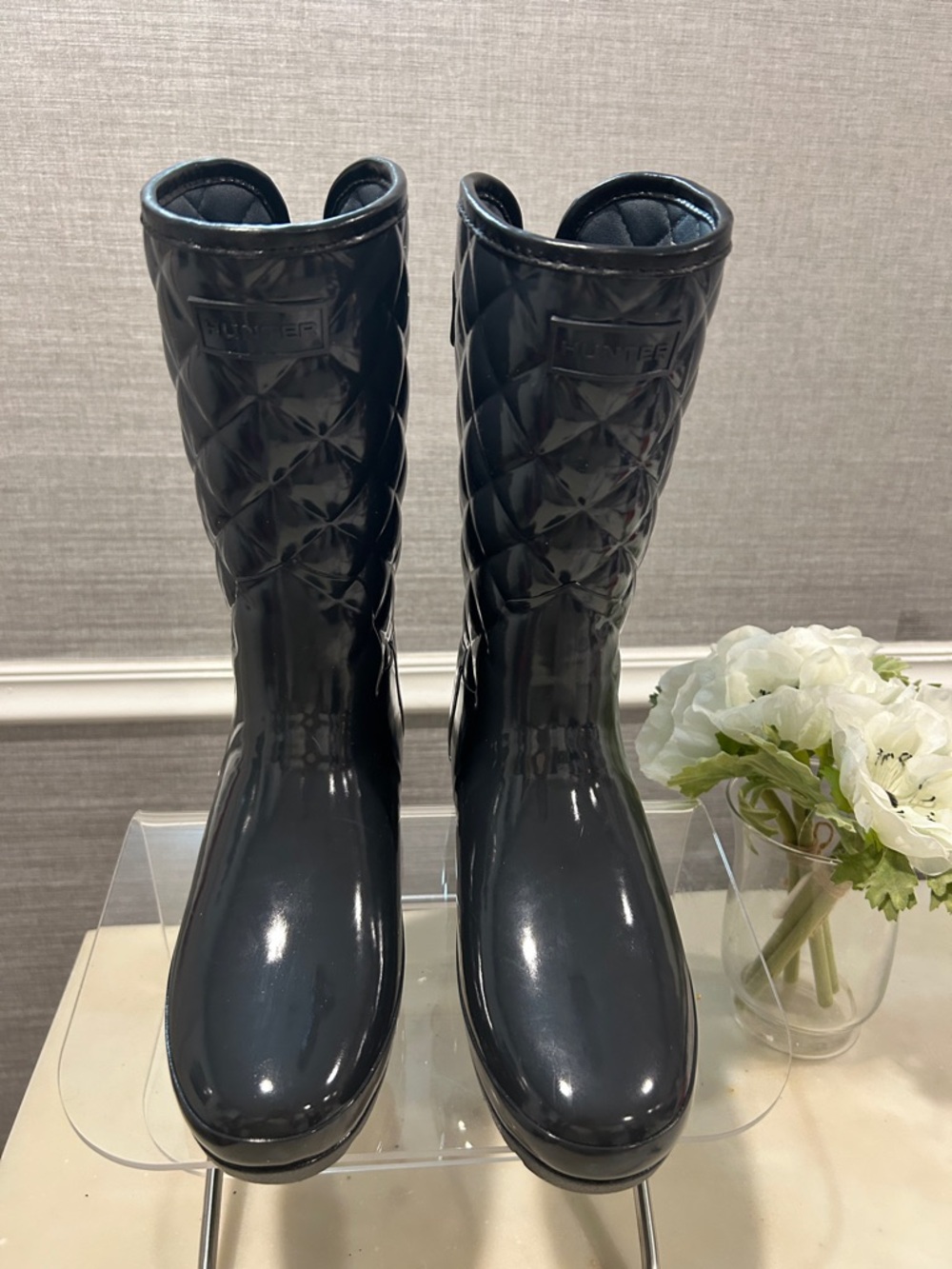 Hunter Quilted Gloss Black Tall Rain Boots